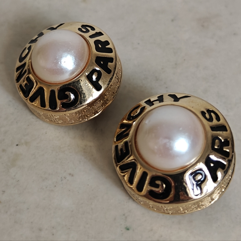 Superb Givenchy Gold and Pearl Statement Clip On Earrings